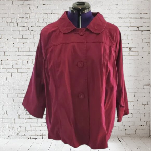 Vintage Avenue Plus Size Crop Jacket Maroon Coat - Picture 1 of 4
